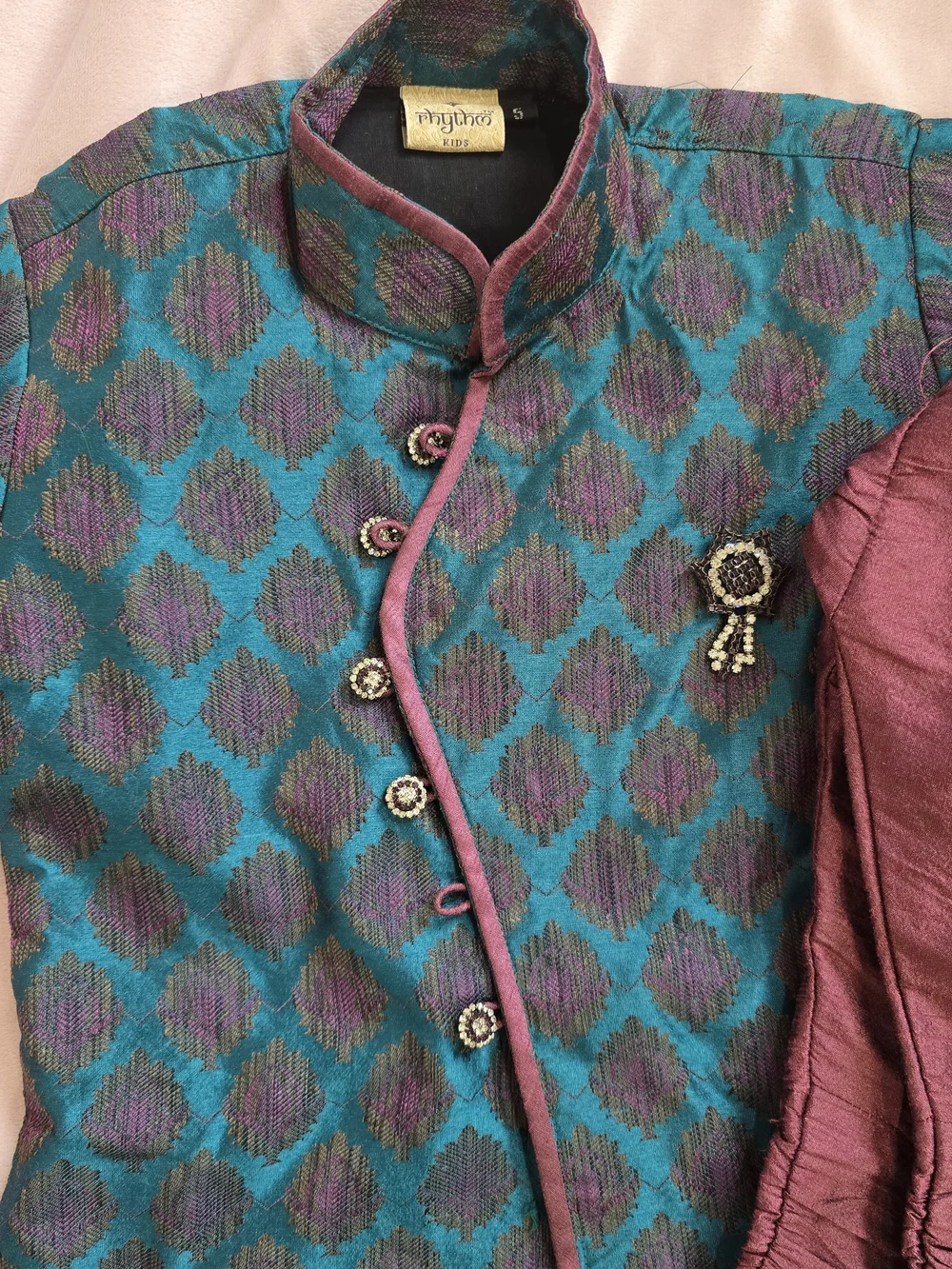 New - Boys Indian Outfit Teal & Plum Pattern